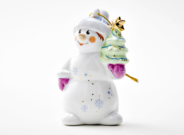 Елочная игрушка Снеговик с елкой