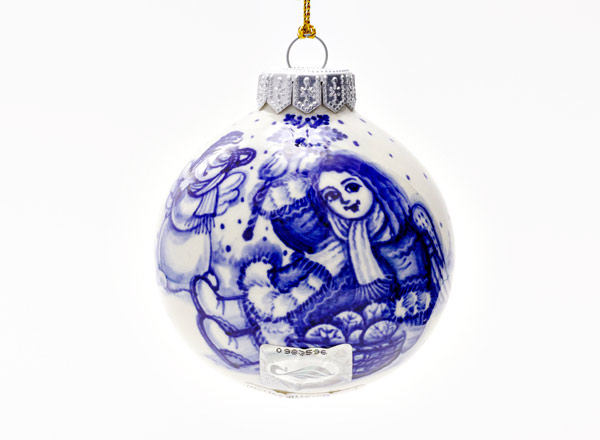 Christmas tree toy Christmas ball Gzhel Angel and Snowman