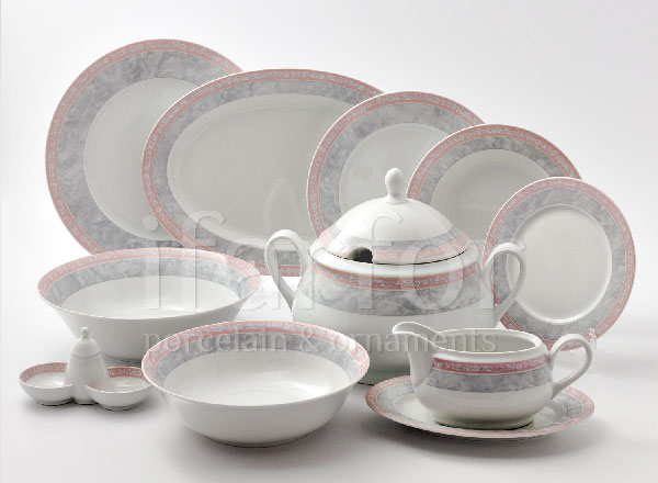 Table Set Gray marble with pink edging 6/27 Yana