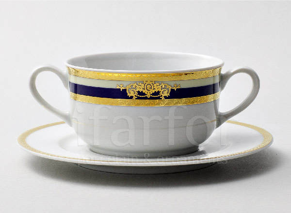 Cup and saucer for broth Cobalt Tape Yana