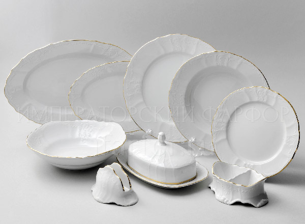 Сервиз столовый Бернадотт Белый узор 6/25 Бернадотт