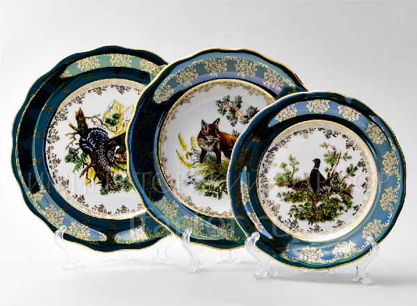 Set of plates Table Hunting Green 6/18 Crown