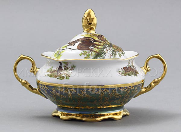Сахарница Охота Зеленая STERNE PORCELAN