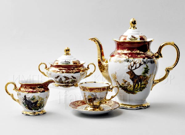 Сервиз кофейный Охота Красная 6/17 Фредерика