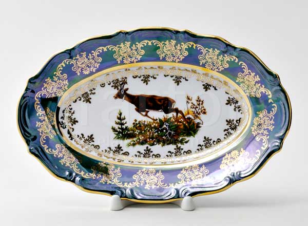 Блюдо овальное Охота Зеленая Корона