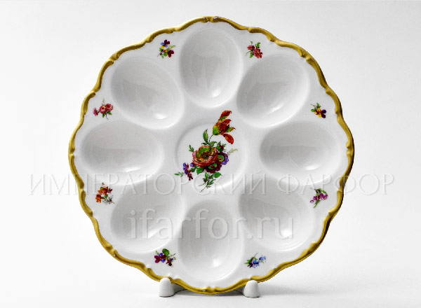 Поднос для яиц Мейсенский букет 3 Корона Круглый лоток на 8 яиц