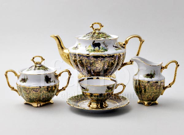 Сервиз чайный Охота Зеленая 6/15 Мария-Тереза