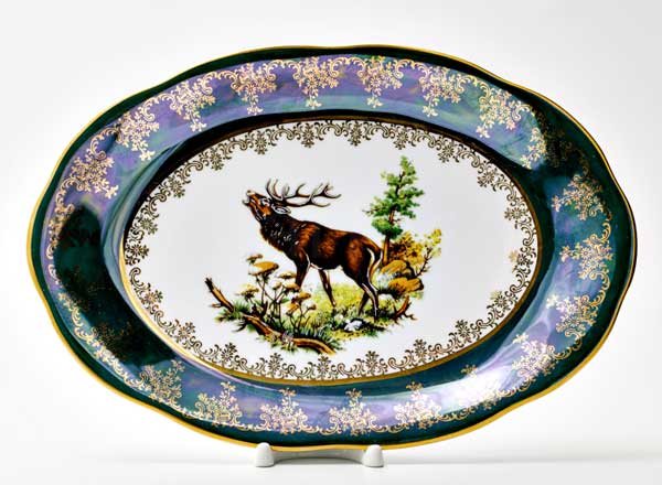 Блюдо овальное Охота Зеленая Мария-Тереза