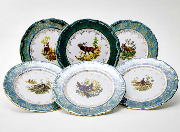 Набор тарелок столовый Охота Зеленая 6/6 Мария-Тереза