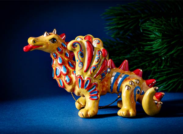 Елочная игрушка Дракон сказочный оранжевый