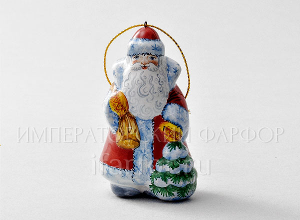 Christmas tree toy Santa Claus with a Christmas tree in a red fur coat