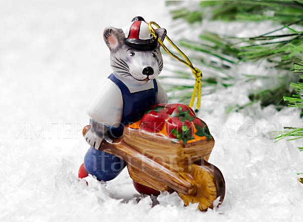 Елочная игрушка Мышонок с тачкой