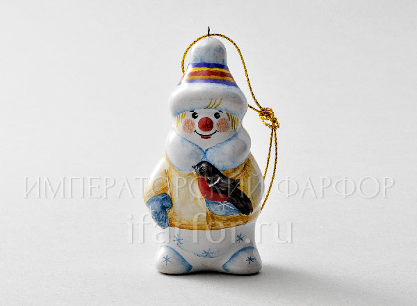 Елочная игрушка Снеговик со снегирем