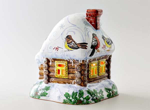 Candlestick Small hut. Winter Izbushka