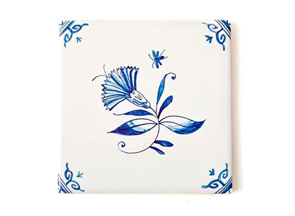 Изразец Голландский. Цветок с пчелкой 4