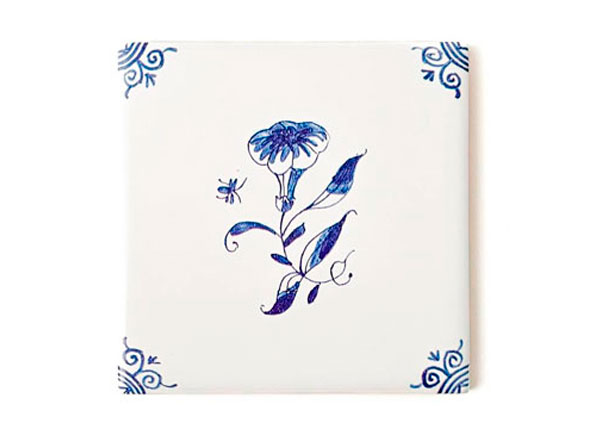 Изразец Голландский. Цветок с пчелкой 5