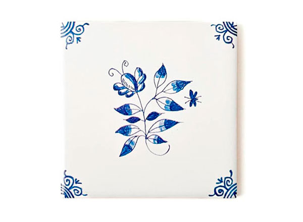 Изразец Голландский. Цветок с мотыльком 2