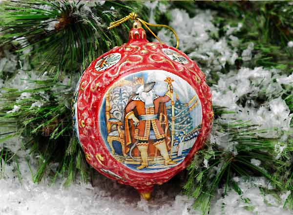 Елочная игрушка Шар средний цветной Щелкунчик (красный)