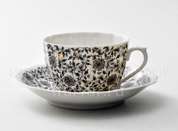 Чашка с блюдцем чайная в подарочной коробке Кружева и бабочки Ампир