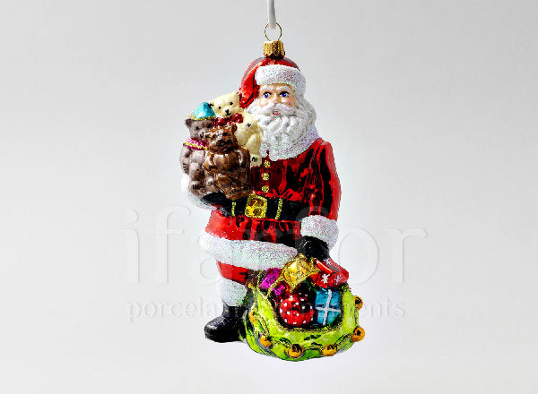 Елочная игрушка в подарочной коробке Дед Мороз с медвежонком