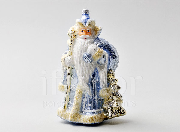 Елочная игрушка в подарочной коробке Дед Мороз с мешком и посохом