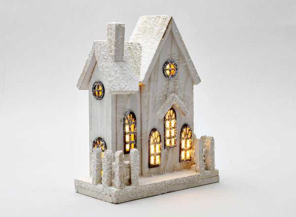 Новогоднее украшение Белый светящийся домик LED