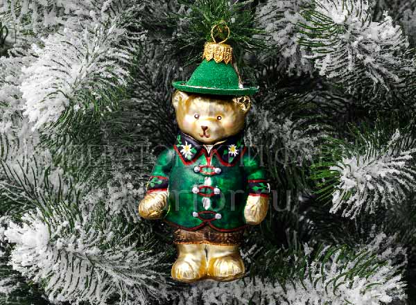 Елочная игрушка Медвежонок в шляпе с пером