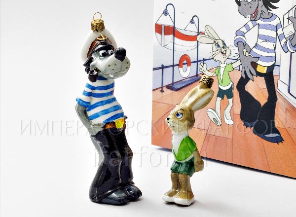 Набор елочных игрушек в подарочной коробке Заяц - Волк