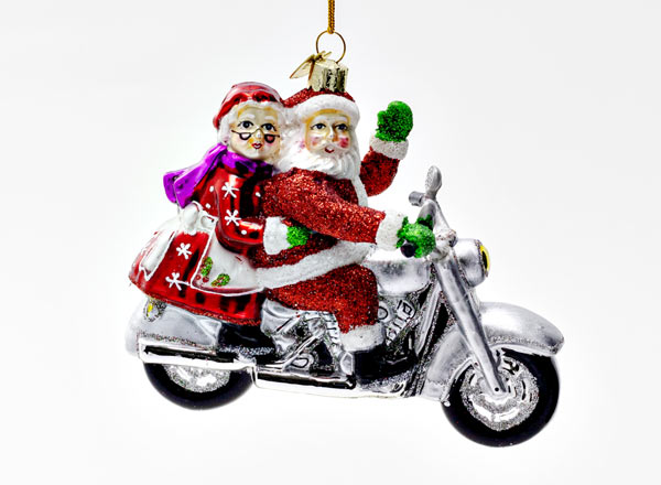 Christmas tree toy Santa Claus by motorcycle