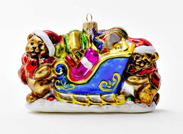 Елочная игрушка Медвежата на санях с подарками