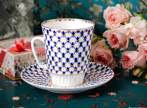 Чашка с блюдцем кофейная Кобальтовая сетка Майская