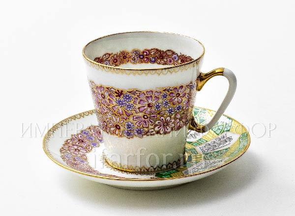 Чашка с блюдцем кофейная Нежный венок Черный кофе