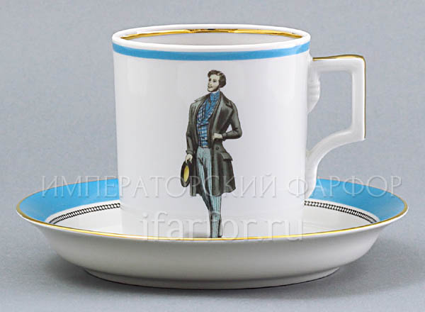 Чашка с блюдцем в подарочной коробке Modes de Paris (голубой) Гербовая