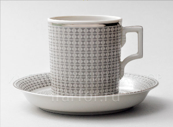 Cup and saucer tea Through the looking glass. Stripes Armorial