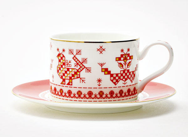 Чашка с блюдцем чайная Петушки-гребешки Премиум