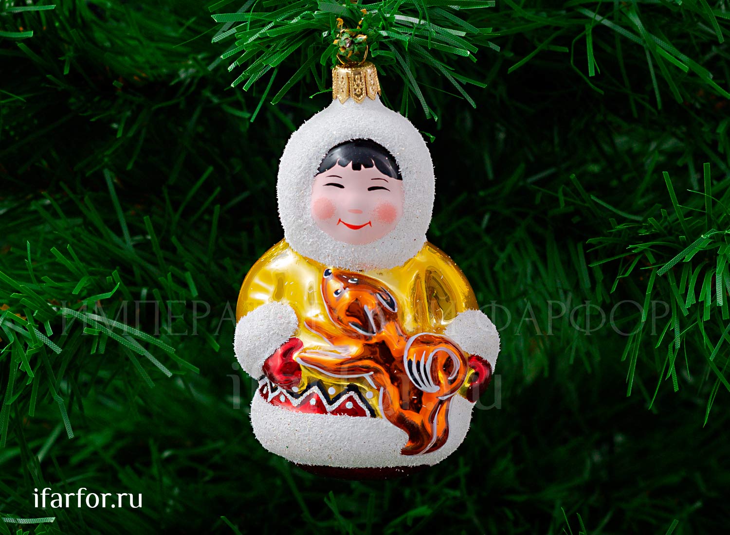 Елочная игрушка «Мальчик с собакой» Форма: Мальчик с собакой. Стекло. 105 мм.