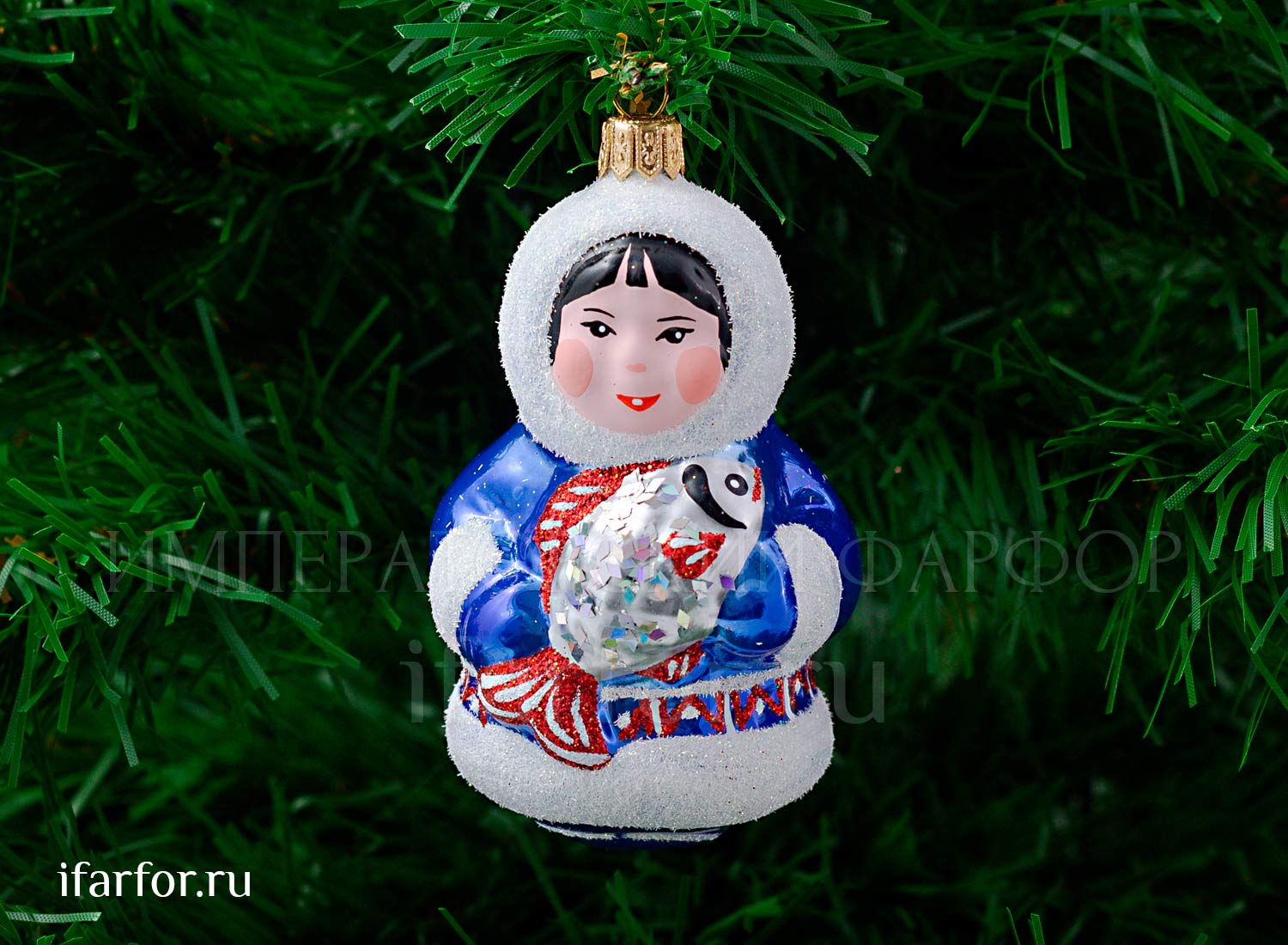 Елочная игрушка «Девочка с рыбой» Форма: Девочка с рыбой. Стекло. 105 мм.