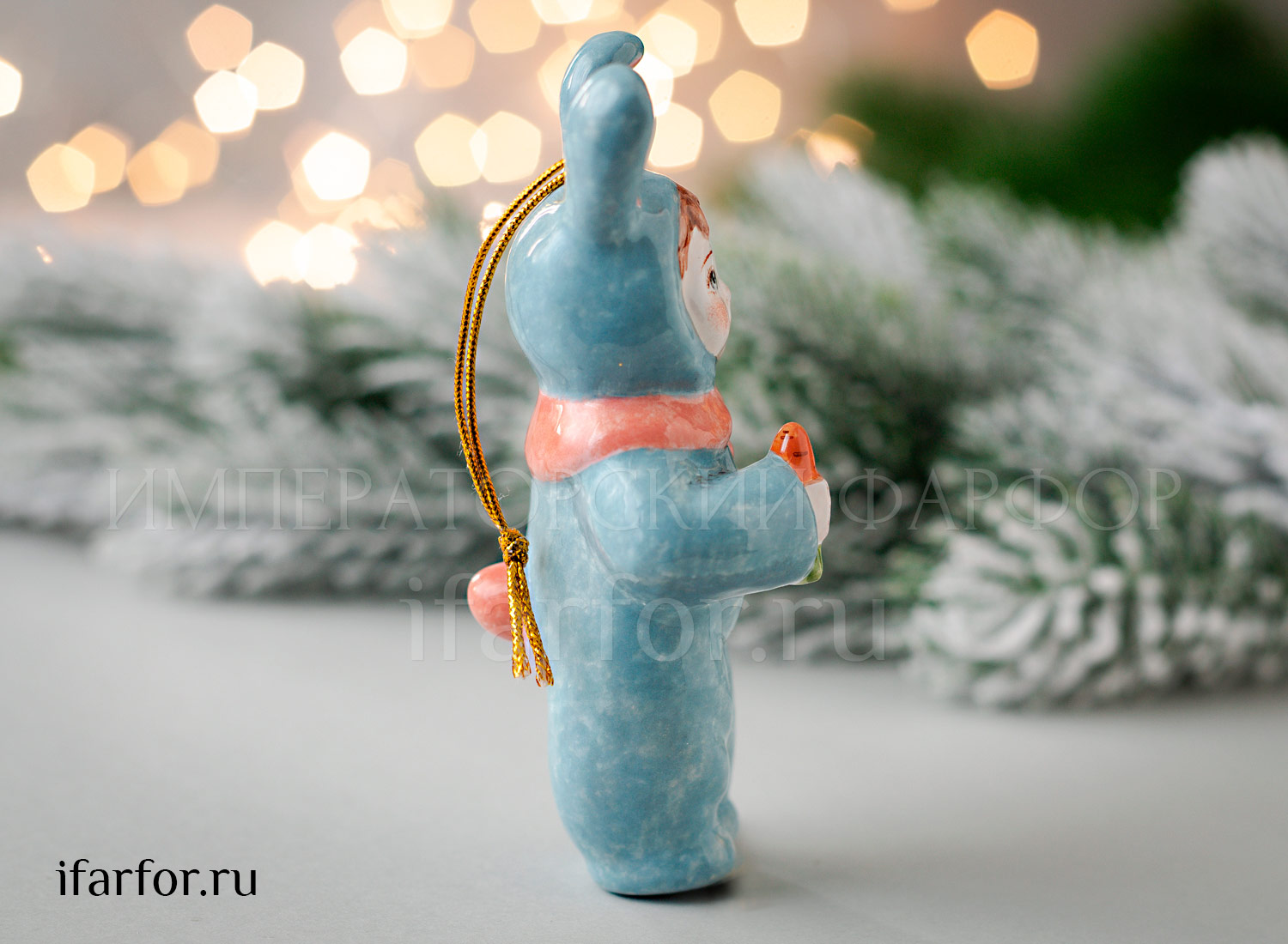 Елочная игрушка «Малыш Зайка» Форма: Малыш Зайка. Майолика. 110 мм.