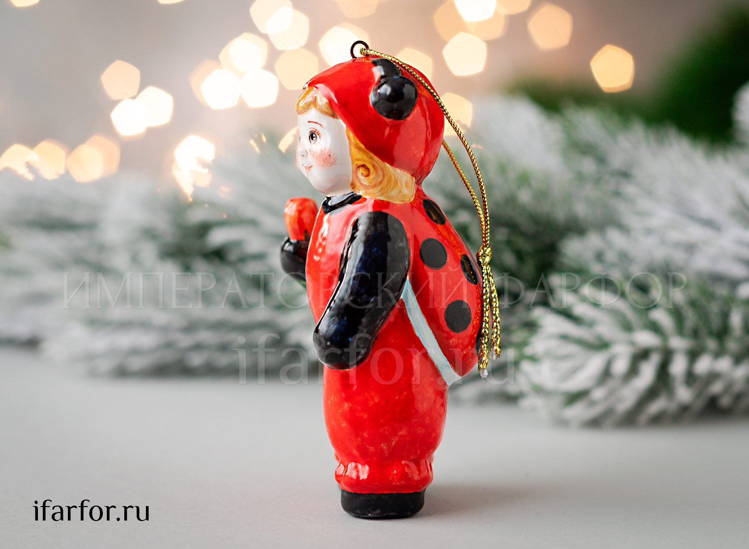 Елочная игрушка «Малышка Божья коровка» Форма: Малышка Божья коровка. Майолика. 100 мм.