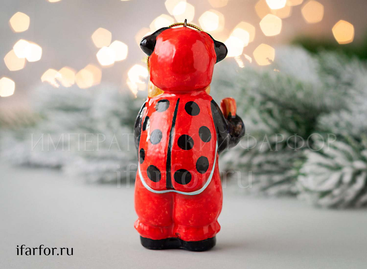 Елочная игрушка «Малышка Божья коровка» Форма: Малышка Божья коровка. Майолика. 100 мм.