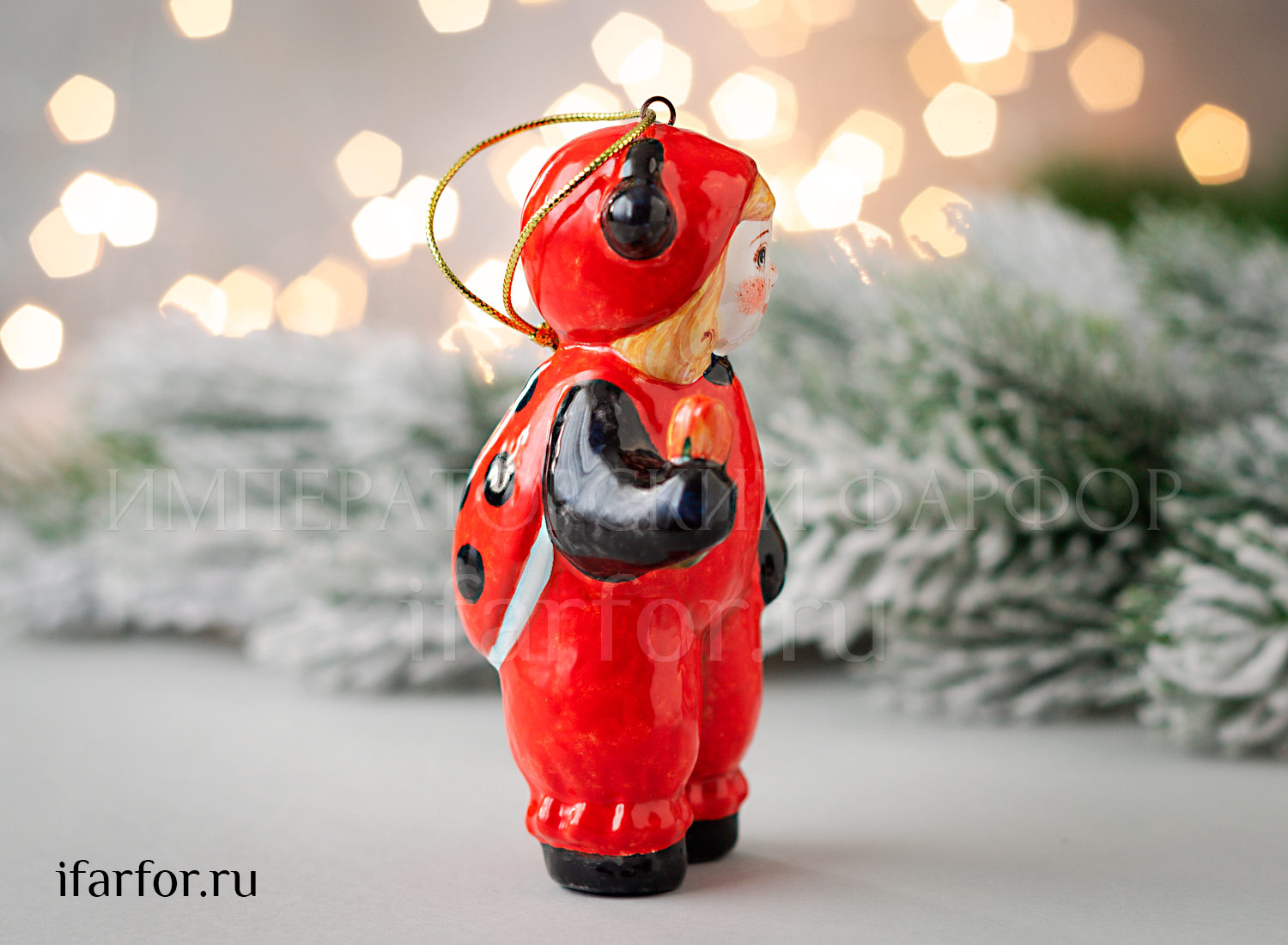 Елочная игрушка «Малышка Божья коровка» Форма: Малышка Божья коровка. Майолика. 100 мм.