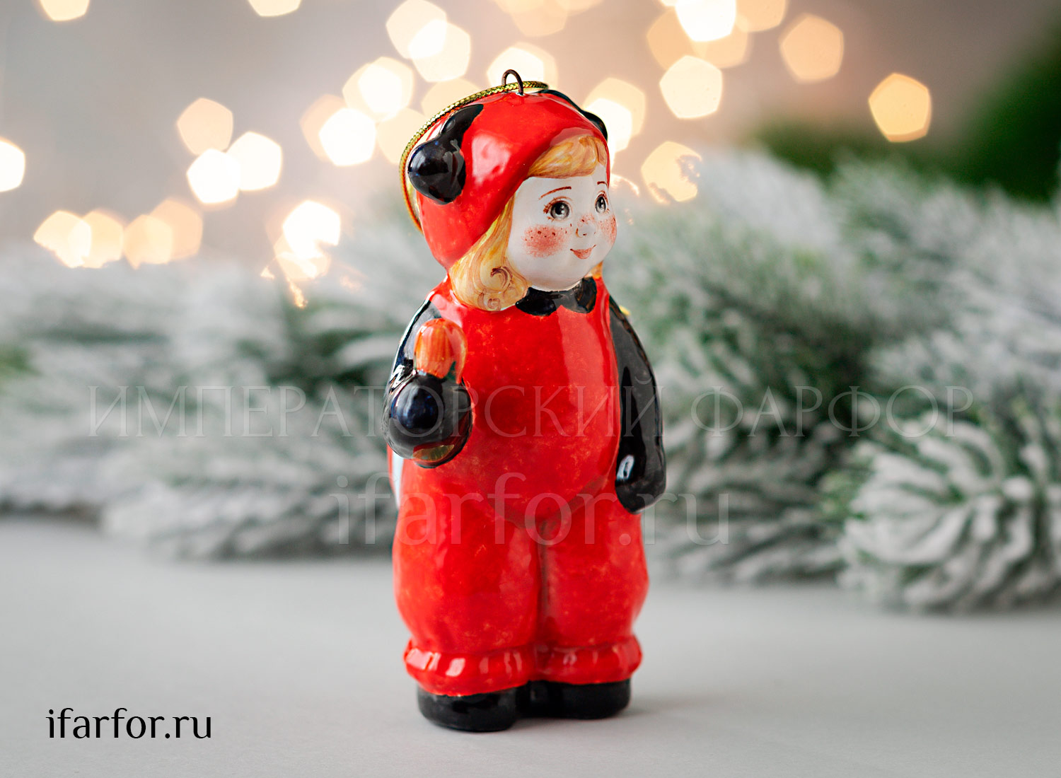 Елочная игрушка «Малышка Божья коровка» Форма: Малышка Божья коровка. Майолика. 100 мм.