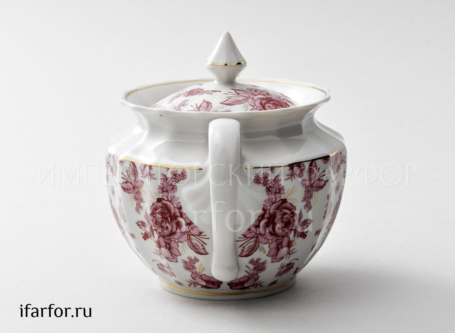 Сахарница «Астра розовая» Форма: Ампир. Твердый фарфор. 600 мл.