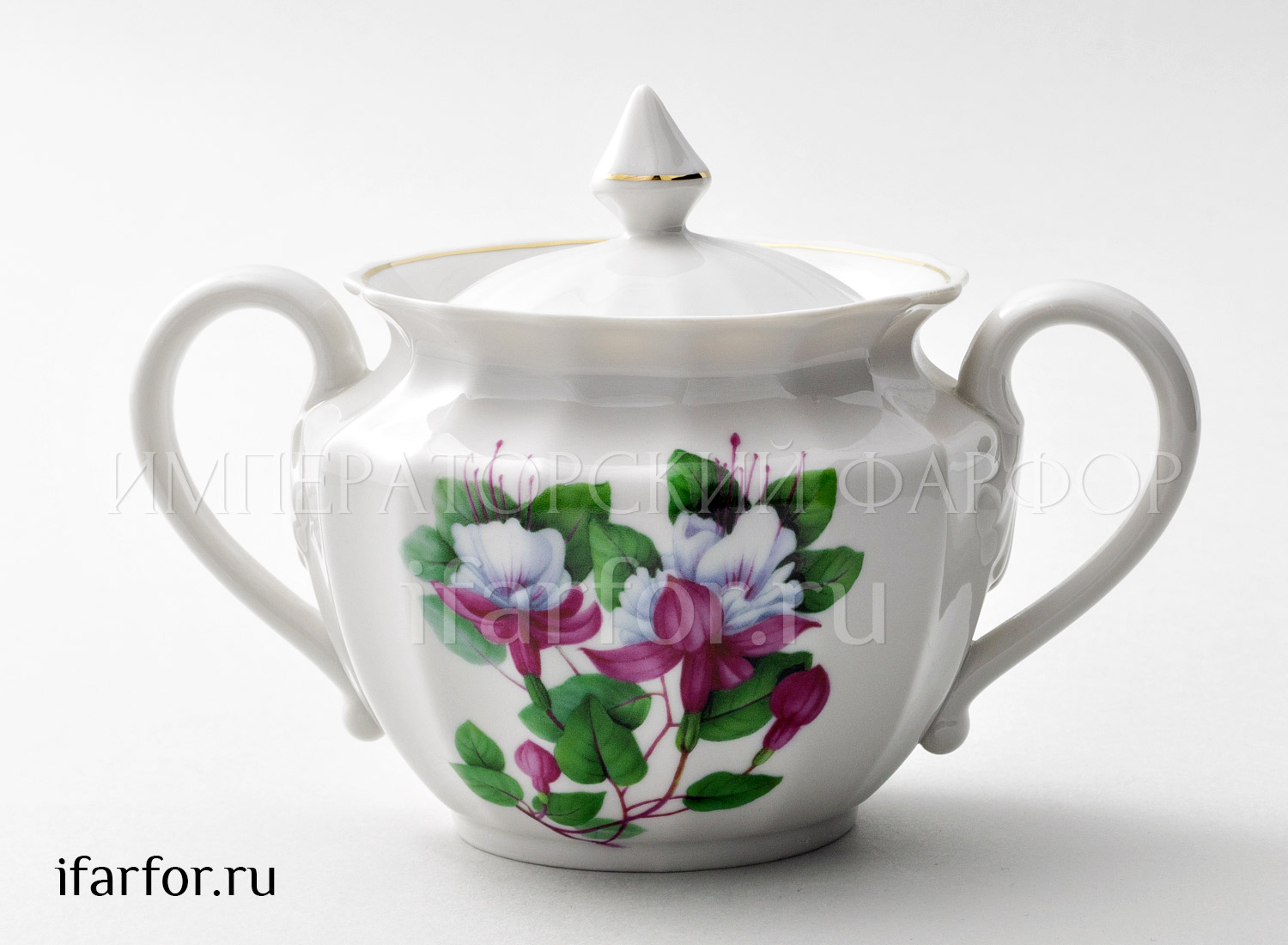 Сахарница «Красный колокольчик» Форма: Ампир. Твердый фарфор. 600 мл.