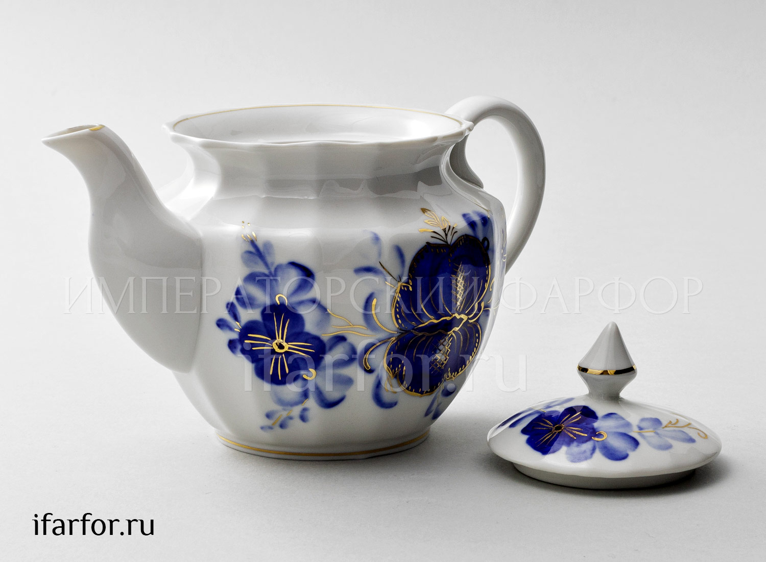 Чайник заварочный «Голубая магнолия» Форма: Ампир. Твердый фарфор