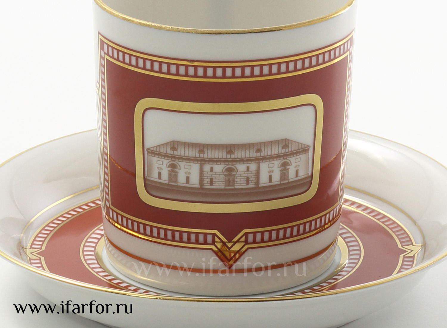 Чашка с блюдцем чайный «КМ Провиантские склады» 1/2 Форма: Гербовая. Твердый фарфор. 220 мл.