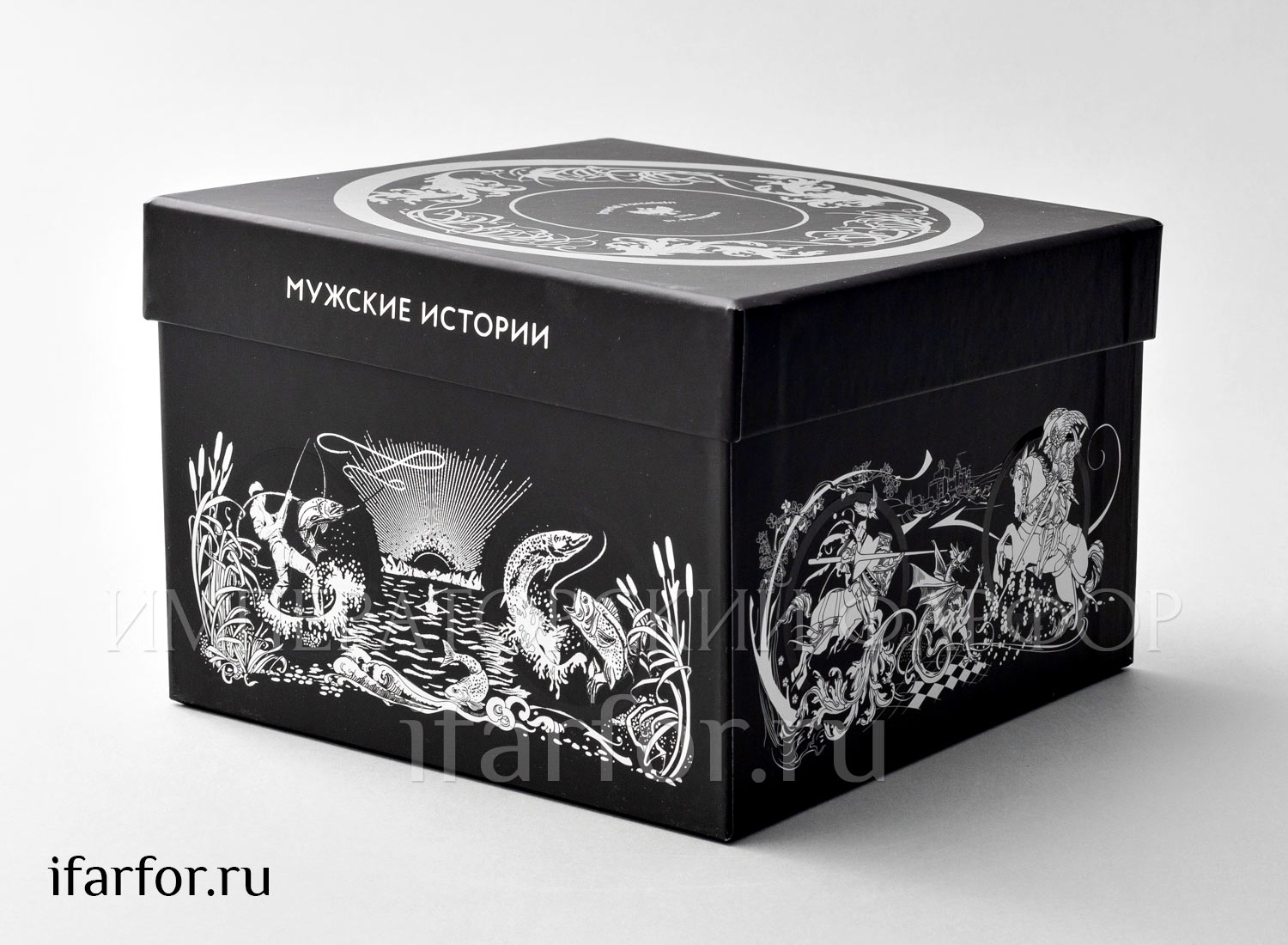 Бокал с блюдцем в подарочной коробке «Мужские истории. Рыбалка» 1/2 Форма: Снежное утро. Твердый фарфор. 380 мл.
