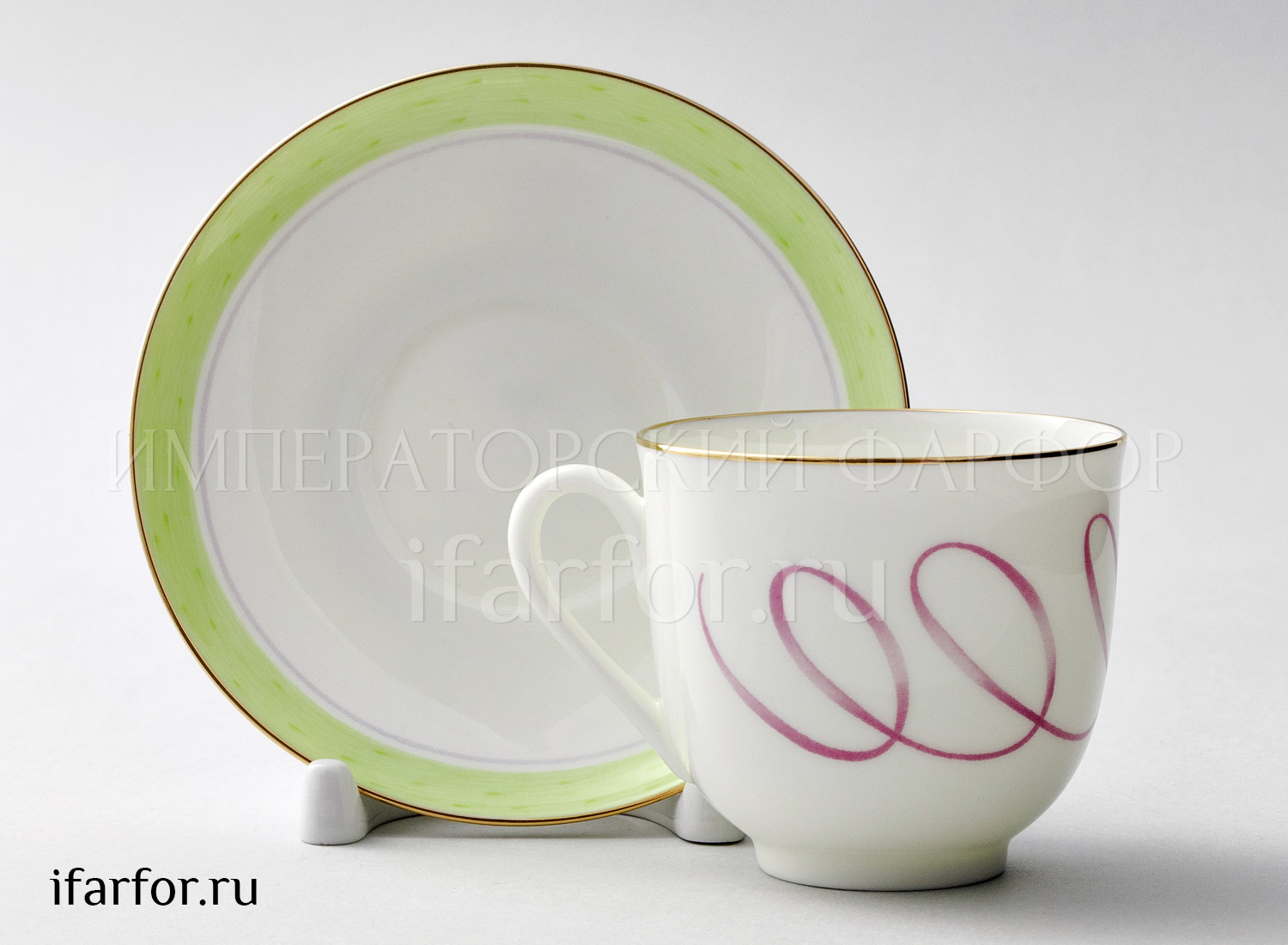 Набор из 2 чашек с блюдцами в подарочной коробке «Художественная гимнастика. Лента и Булавы» 2/4 Форма: Ландыш. Тонкостенный костяной фарфор. 120 x 70 x 65 мм.