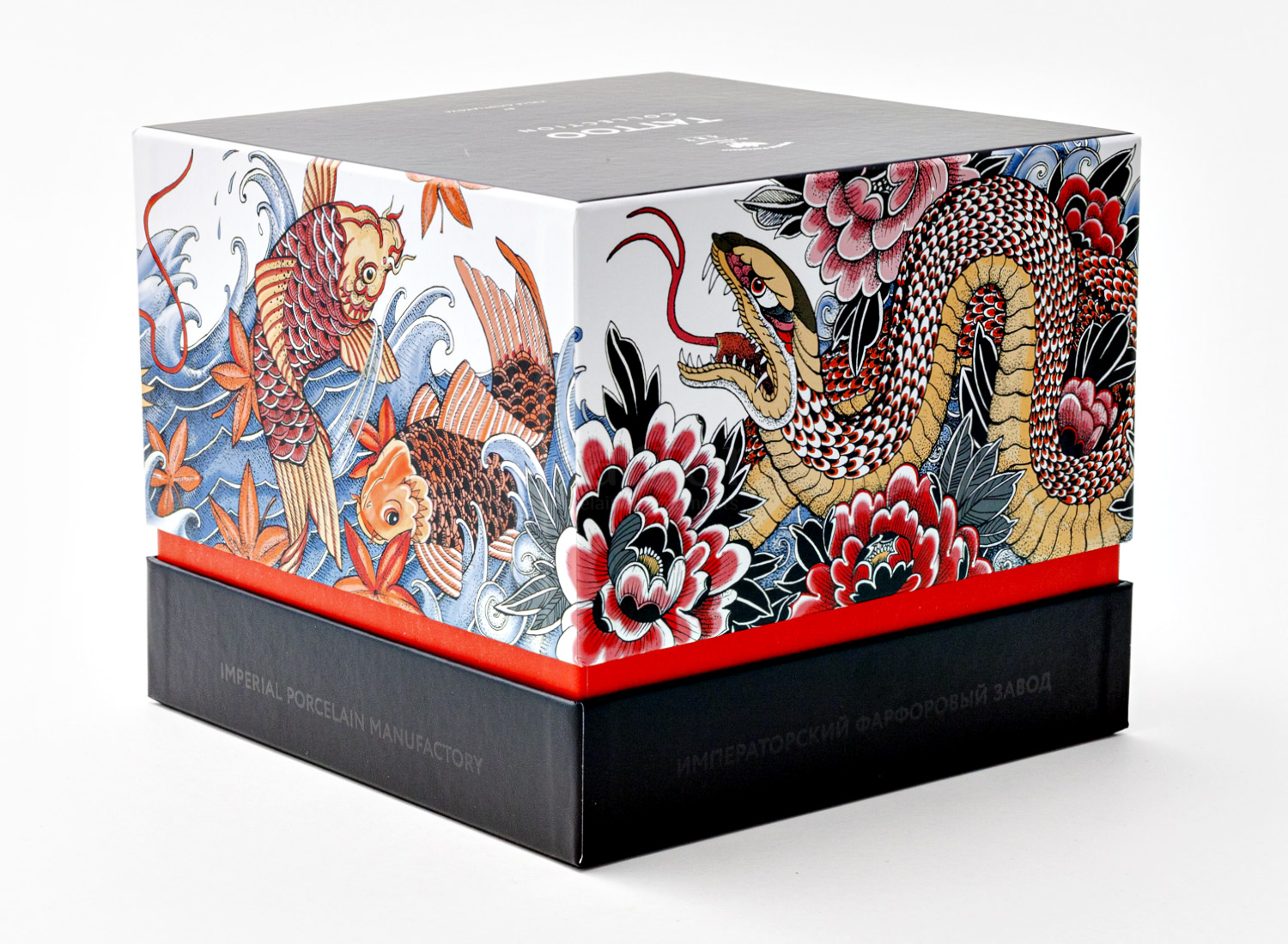 Бокал с блюдцем и крышкой в подарочной коробке «Tattoo. Dragon» Костяной фарфор. 390 мл.