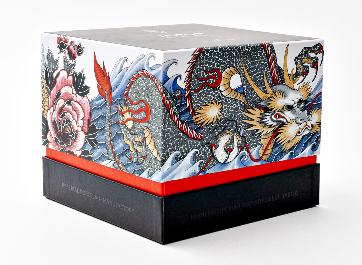 Бокал с блюдцем и крышкой в подарочной коробке «Tattoo. Dragon» Костяной фарфор. 390 мл.